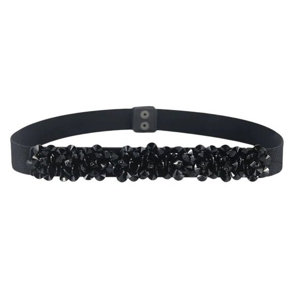 2/$30 NEW Glitzy M/L Black Waist Belt Rhinestone Flower Accents - Picture 3 of 10